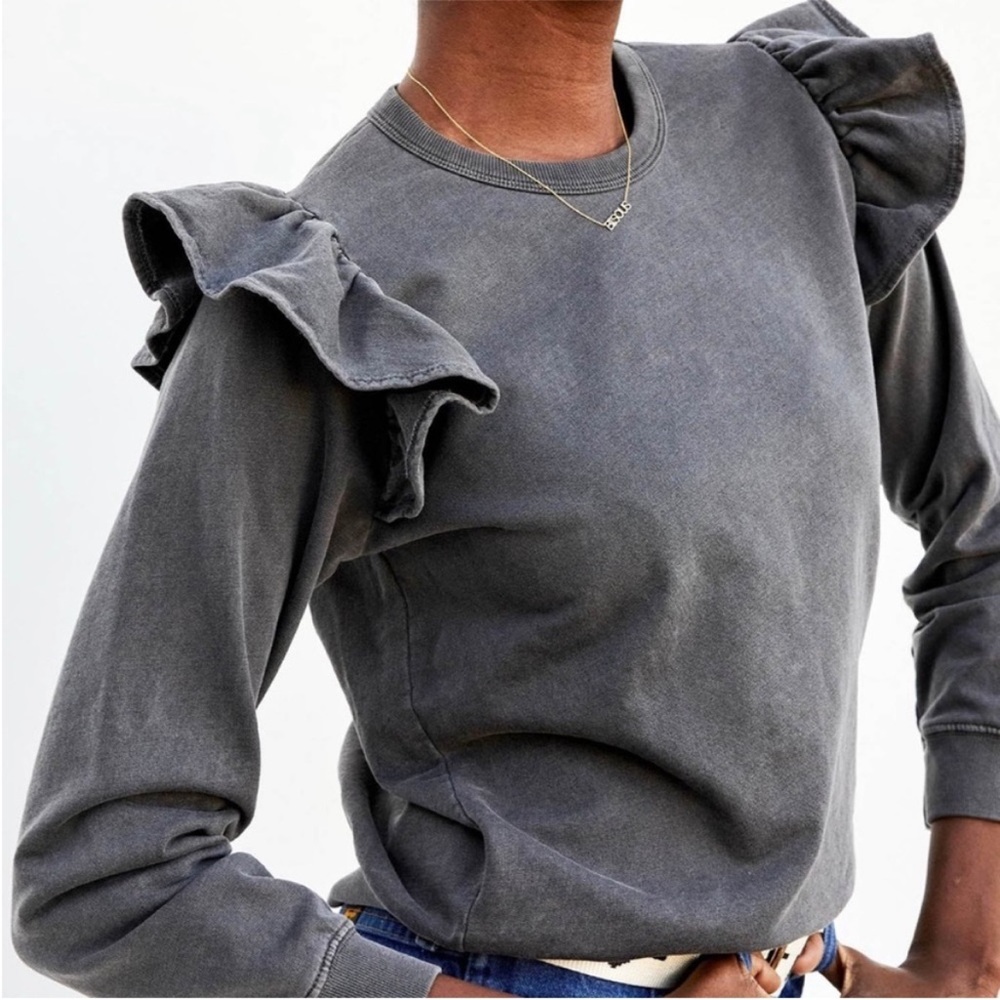 Clare V ruffle crewneck sweatshirt grey small